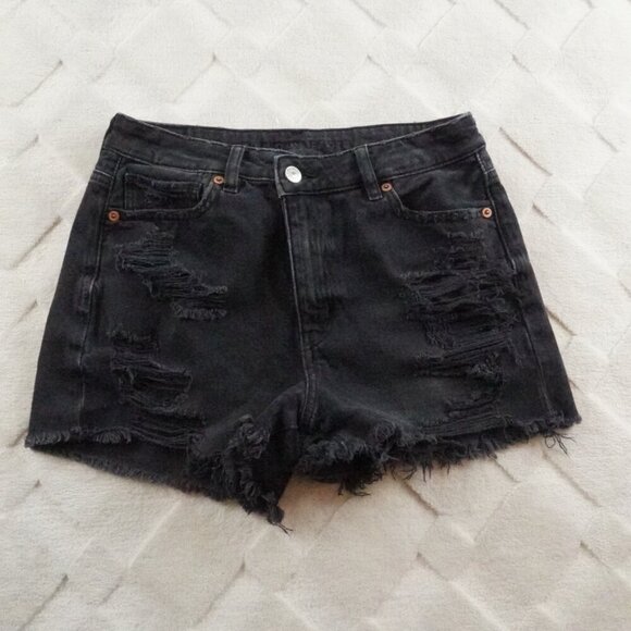 American Eagle Outfitters Mom Shorts womens 4 Black Denim Distressed - Picture 1 of 11